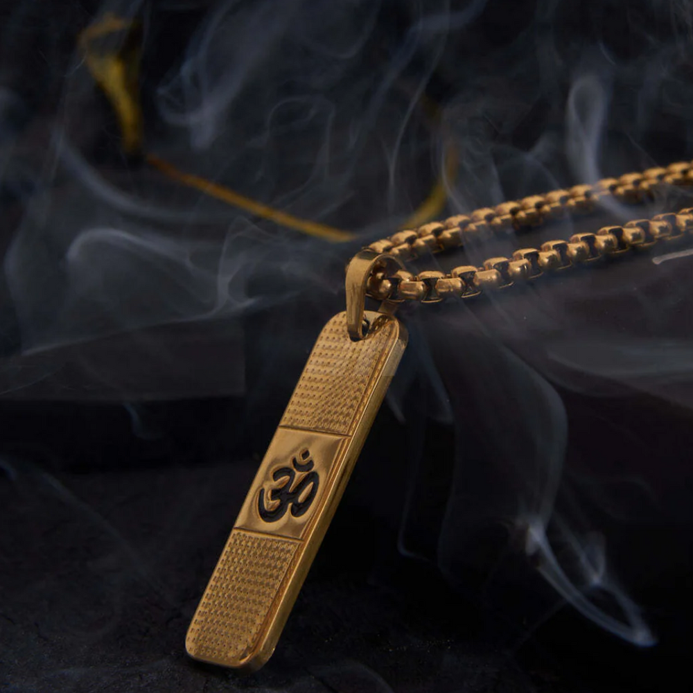 Om Pendant Dotted Design Gold Chain For Men (24 Inch)